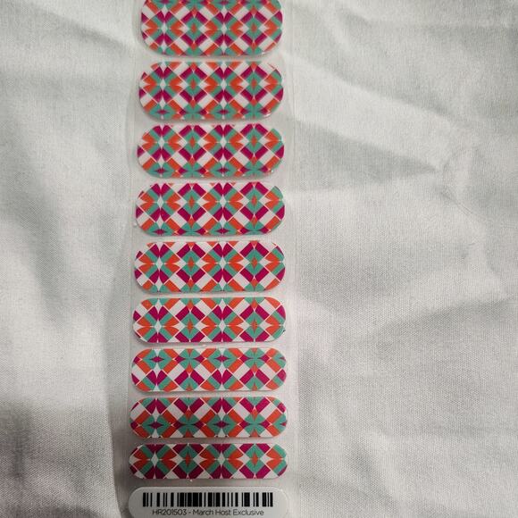Jamberry New half sheet Host Exclusive orange, fuchsia, aqua & white nail wraps - Picture 2 of 4